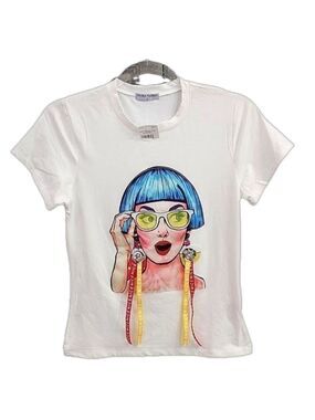 Blue hair fashion girl tee size small